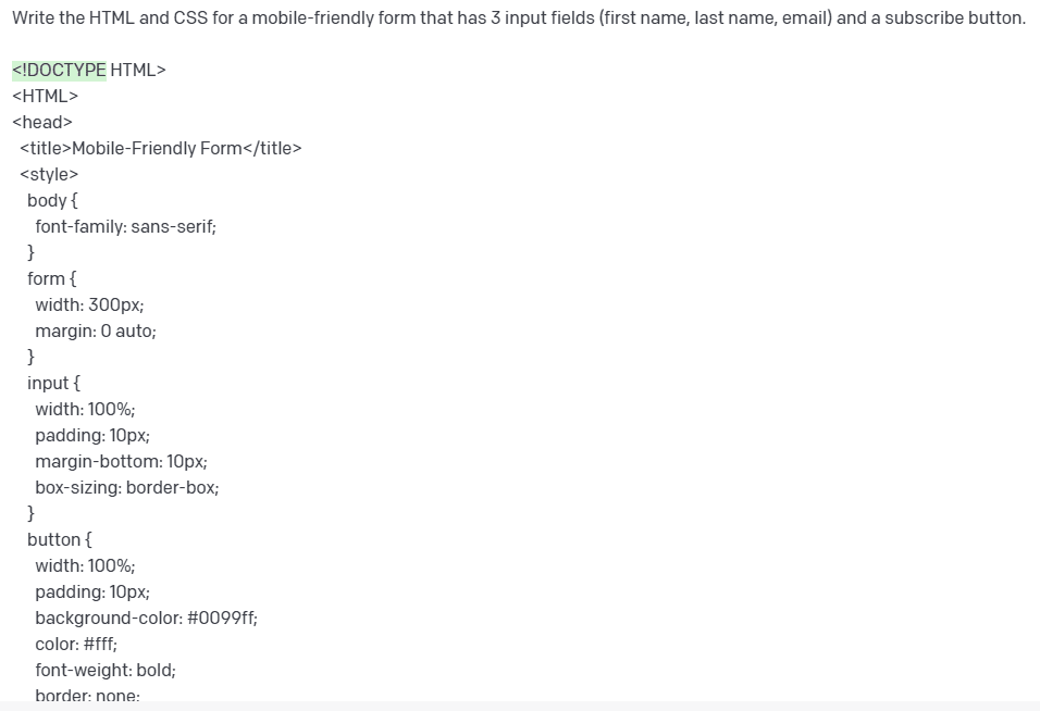 ChatGPT Generating HTML and CSS